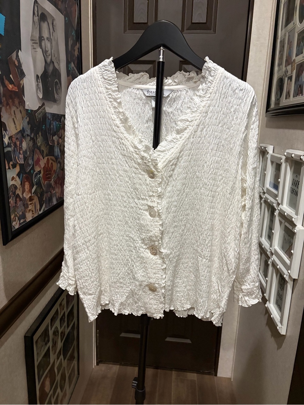 Textured Ivory Button-Front Women's Blouse
